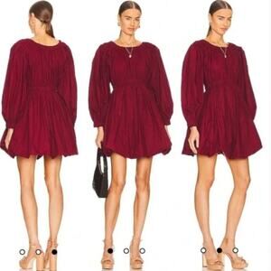 New Ulla Johnson Martine Dress Poplin Bordeaux Bateau Neckline Sz 2
